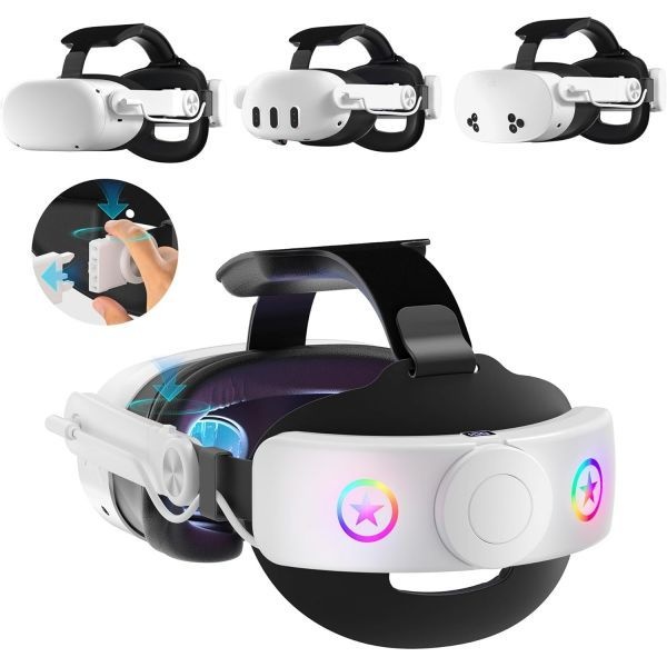 [해외] 메타 퀘스트 3 3S용 10000mAh 배터리 내장 VR 헤드셋 스트랩 특허받은 원클릭 분리 기능 조절 가능한 탈착식 디자인 2