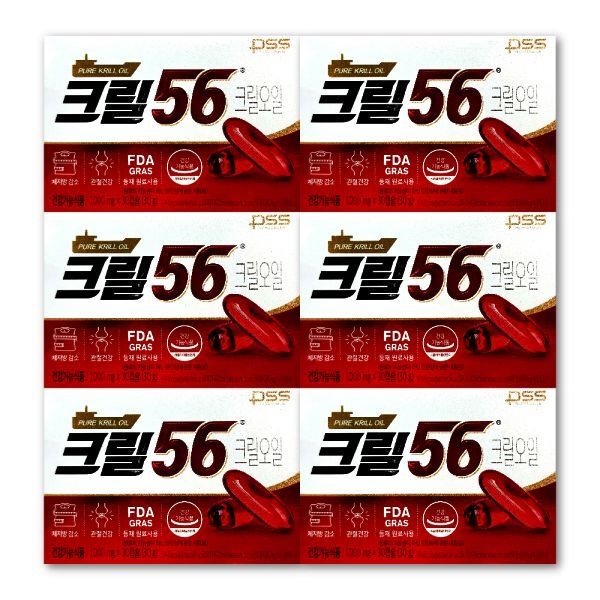 크릴56 크릴56 1000mg X 30캡슐 6박스 펄세스 함익병 크릴오일 56