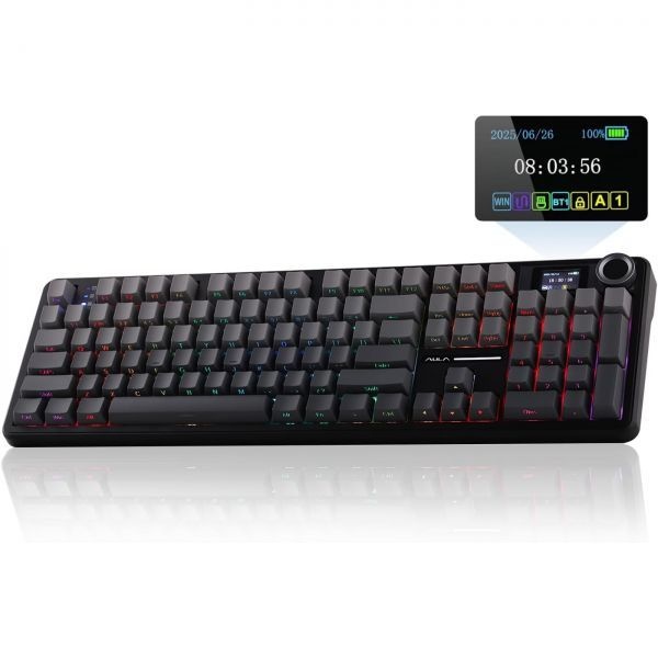 EPOMAKER [해외] 에포메이커 X Aula F108 PRO 무선 게이밍 키보드 스크린 8000mAh 배터리 104개의 핫스왑 프로그래밍 가능 키와 노브 RGB