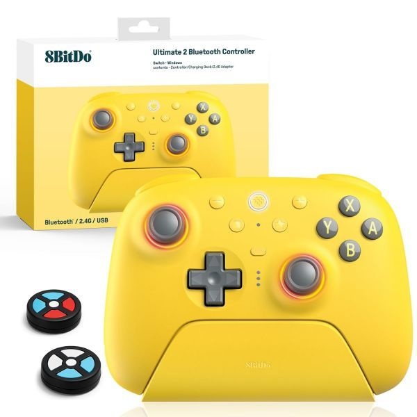 8Bitdo [해외] 8Bitdo Ultimate 2 블루투스 컨트롤러 TMR 조이스틱 업데이트 RGB 파이어 링 홀 효과 촉각 트리거 전환 가능 진동 모션