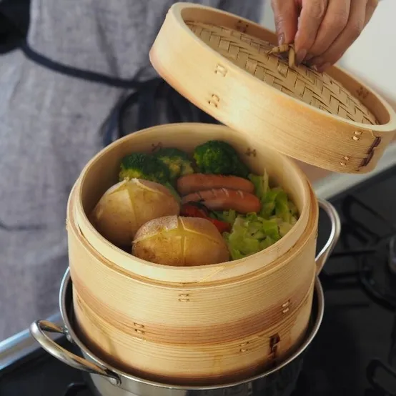 카고야 삼나무 중화 세이로 21cm 2단 찜기 스테인리스 냄비 세트