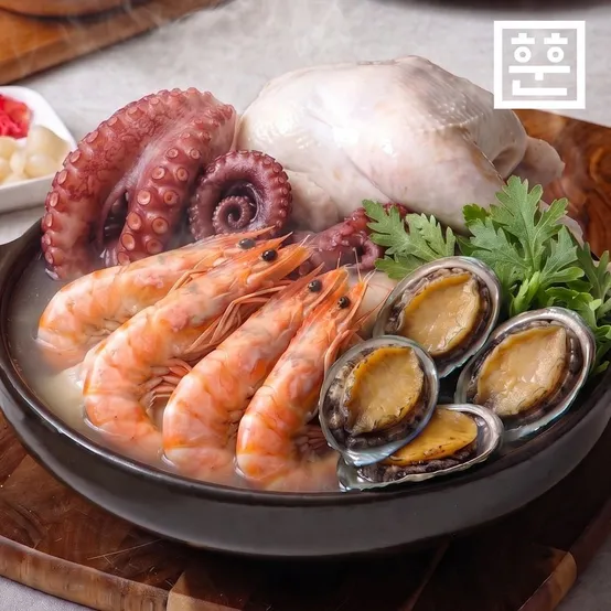 [APP전용]훈훈수산 해신탕 연포탕 간편 밀키트 세트 (4인분)/닭,약재,문어,전복,새우 구성