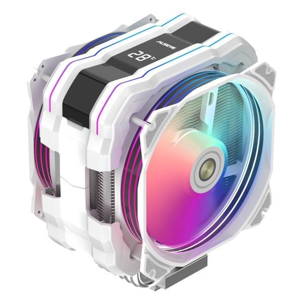ALSEYE [해외] ALSEYE M120D Plus 블랙 CPU 쿨러 온도 표시 듀얼 ARGB PWM 팬 6개의 구리 히트 파이프 Intel LGA1700 1200 115X 2011 2066 1366 AMD AM4 A