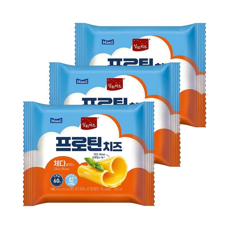 상하치즈 프로틴치즈 체다 슬라이스 45매 (15매x3개)