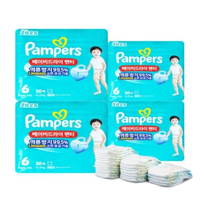 팸퍼스 베이비드라이 팬티 기저귀 6단계 4팩(120매)