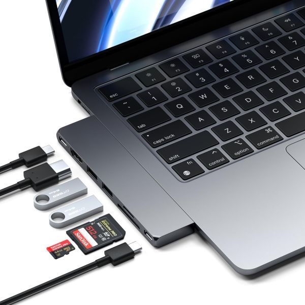 [해외] Satechi 사테치 7 in 1 USB C 허브 멀티포트 어댑터 프로 슬림 동글 100W 충전 4K HDMI 4 3.2 Gen 2 SD Micro 카드 리더기 Mac MacBoo