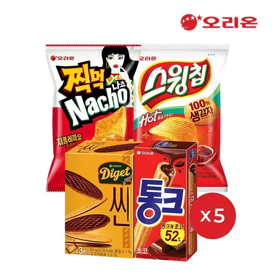 오리온 단짠밸런스팩 (나쵸 치폴레마요 5개+스윙칩 볶음고추장 5개 + 통크초코 5개 + 다이제씬 5개)