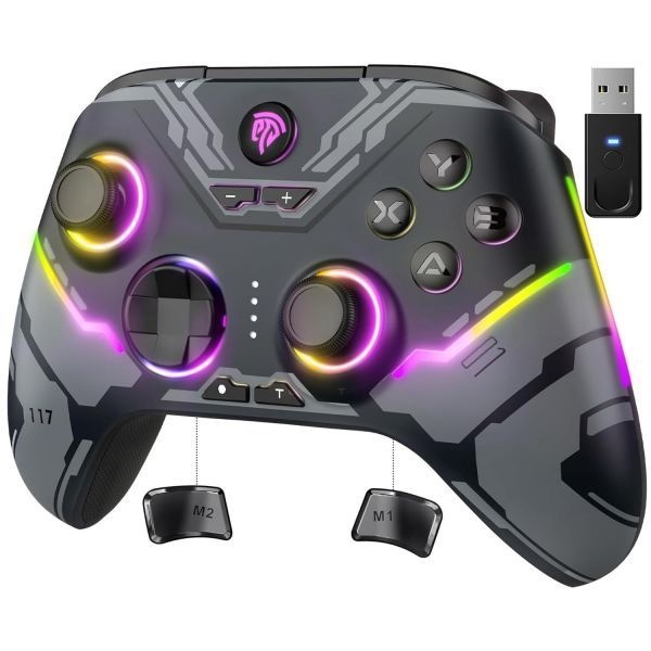 EasySMX 스토어 방문하기 [해외] EasySMX X15 무선 PC 컨트롤러 (홀 효과 조이스틱 및 트리거, RGB 조명, 후면 버튼 2개, 1000mAh 배터리, 블루투스 게임 컨