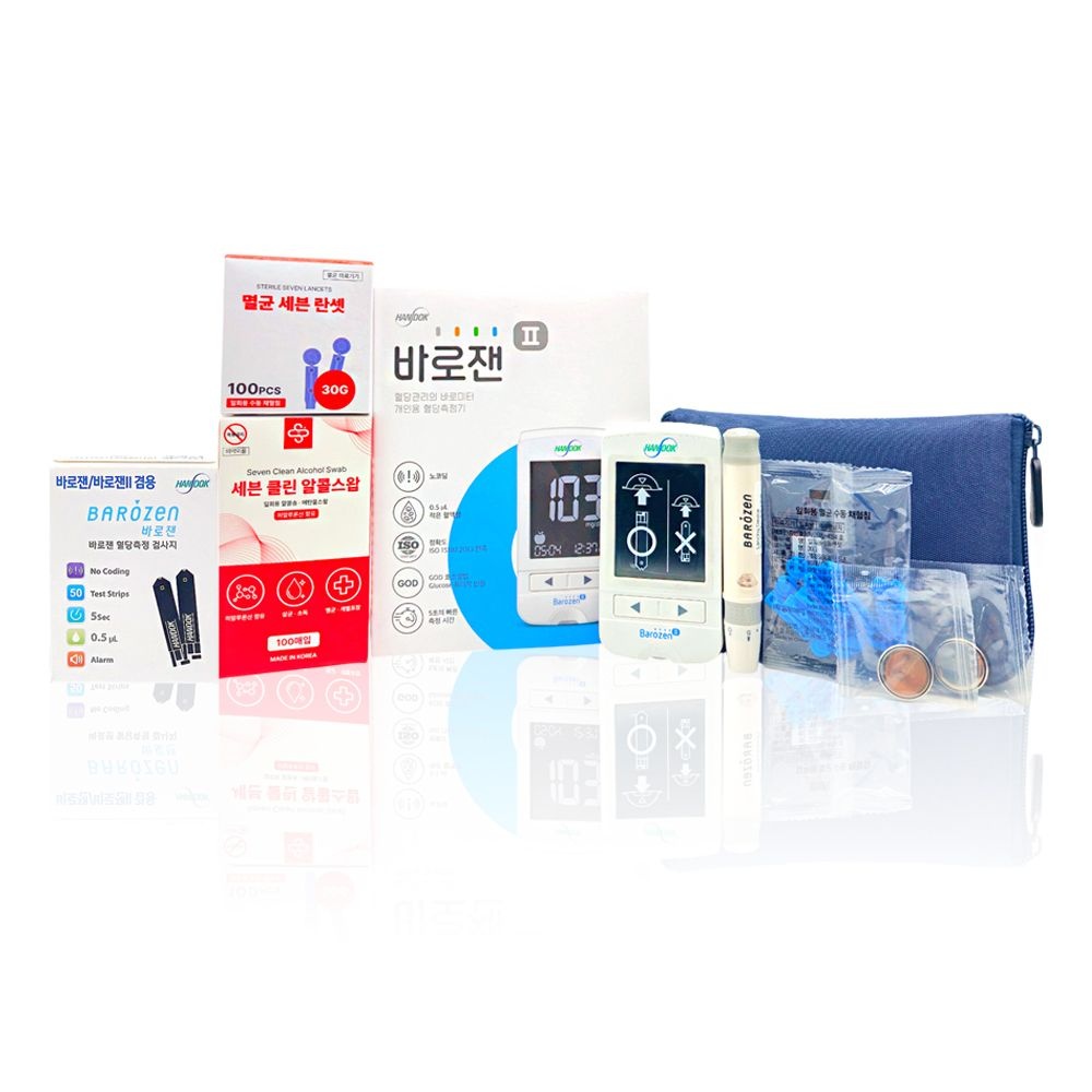 바로잰2 혈당 측정기 + 바로잰 검사지 50매 + 세븐 멸균 란셋 30G + 세븐 클린 알콜스왑 100매입