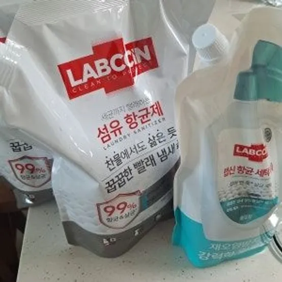 랩신 섬유항균제 2L파우치 2개 +항균 세탁세제 1.2L 빨래 쉰내 땀냄새 탈취 실내건조 항균 살균