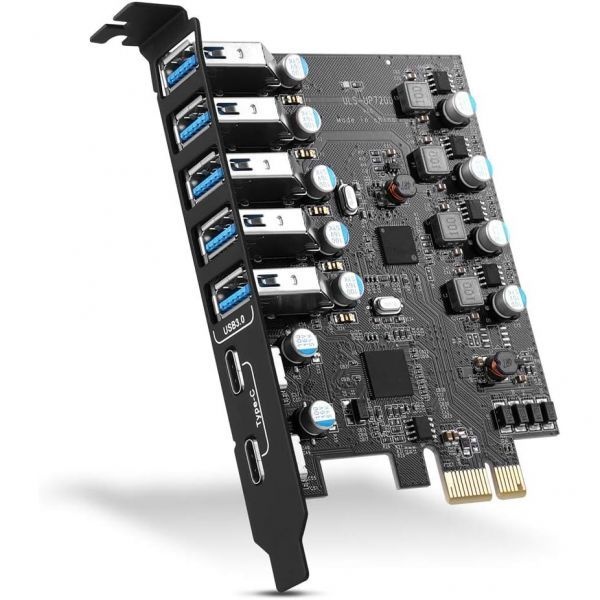 YEELIYA 스토어 방문하기 [해외] PCIE USB 3.0 확장 카드 7 포트 (5X 타입 A 및 2 C) PCIe 초고속 PCI 익스프레스 USB3 허브 컨트롤러 어댑터 윈도우 11/10/8/7/XP
