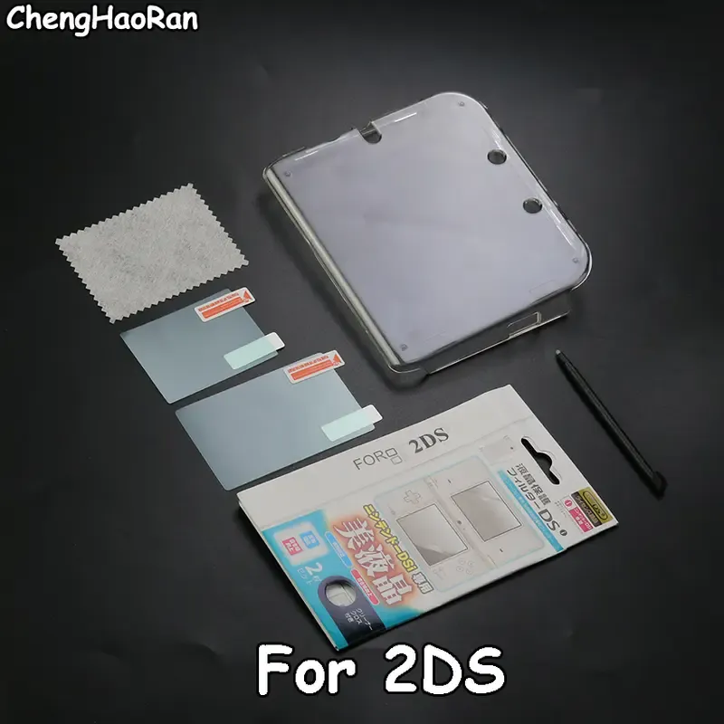 ChengHaoRan 2Ds 케이스 용 내구성 투명 플라스틱 보호 하드 커버 셸 + 방진 필름 2DS 게임용 펜