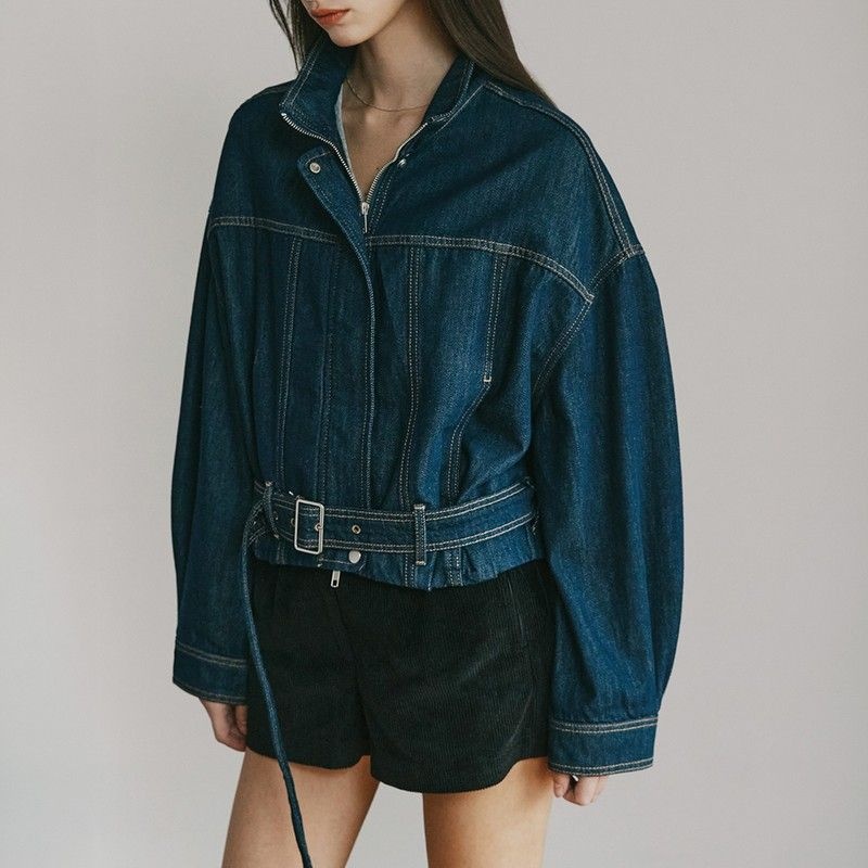 메르고 정상가 149,9000원 MERGO 하이넥 집업 데님 자켓 블루 1237555