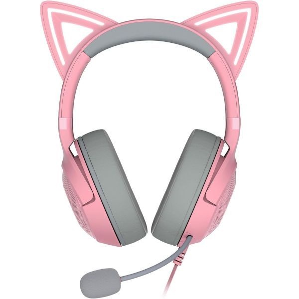 [해외] Razer Kraken Kitty V2-Wired RGB 헤드셋 with Ears (Stream Reactive Lighting 하이퍼 클리어 Cardioid 마이크 TriForce 40mm 드라이버 7.1 Su