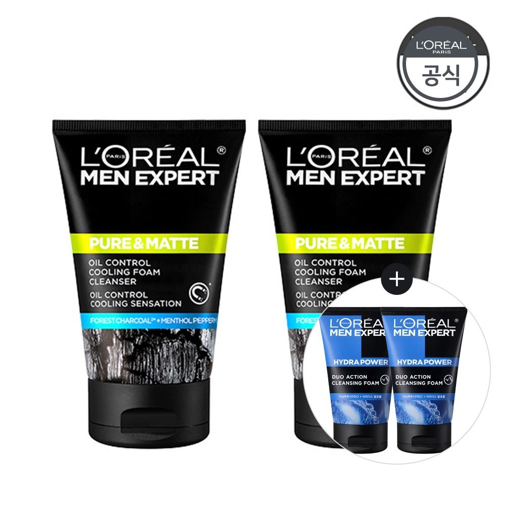 맨 퓨어 앤 매트 오크 차콜 아이시 이펙트 폼 100ml 2개 (증)맨 아쿠아 폼 50ml 2개