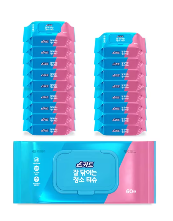 스카트 잘닦이는 청소 티슈 60매x18팩 화목드림