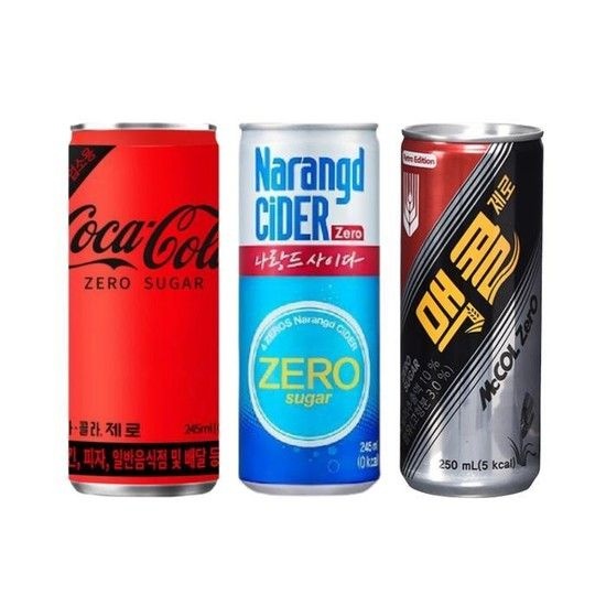 한번에먹자 245~250ml 제로 탄산음료 3종 혼합 각 10캔씩 / 코카콜라 제로 + 나랑드사이다 + 맥콜 제로 (37000812)