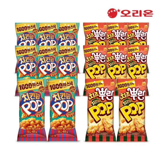 오리온 치킨팝 치즈뿌린 치킨팝 65g x 8p + 닭강정맛 65g x 8p