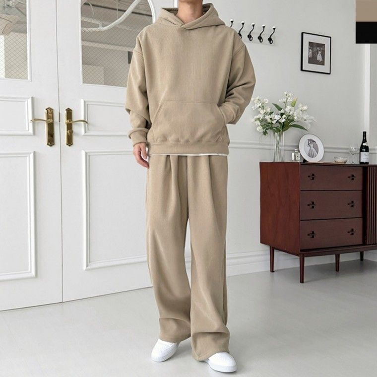 GAA FW1050M 남자 겨울 코듀로이 골덴 풀오버 후드 핀턱 와이드 세트(양털안감)