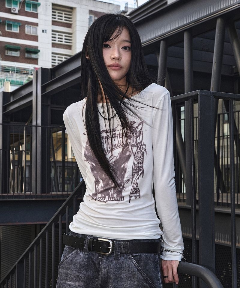 7월 29일 배송 노매뉴얼 RAW SKETCHED LONG SLEEVE TEE - WHITE