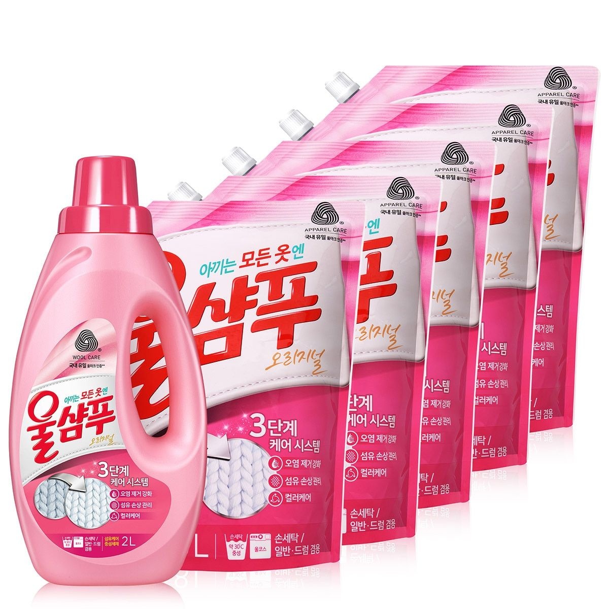 울샴푸 오리지널 2L + 리필 1.8L x 5팩 [CJ]