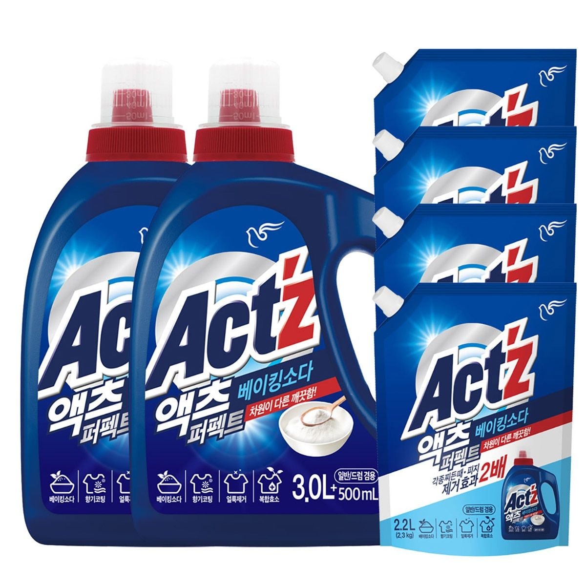 액츠 퍼펙트 액체 세탁세제 3.5L x 2 + 리필 2.2L x 4 - 베이킹소다 [CJ]