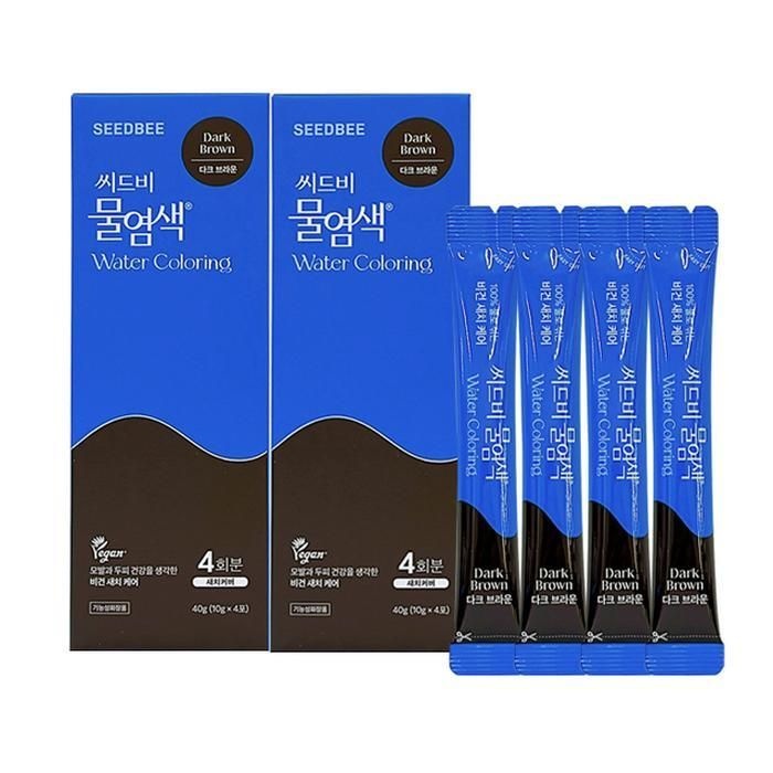 씨드비 프리미엄 물염색 시즌2 새치 커버 염색약 다크 브라운 4회분X2박스