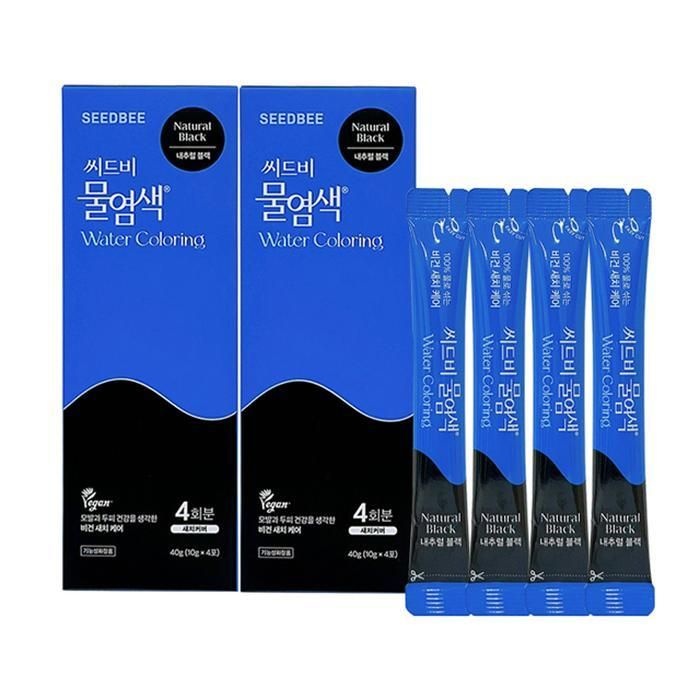 씨드비 프리미엄 물염색 시즌2 새치 커버 염색약 내추럴 블랙 4회분X2박스