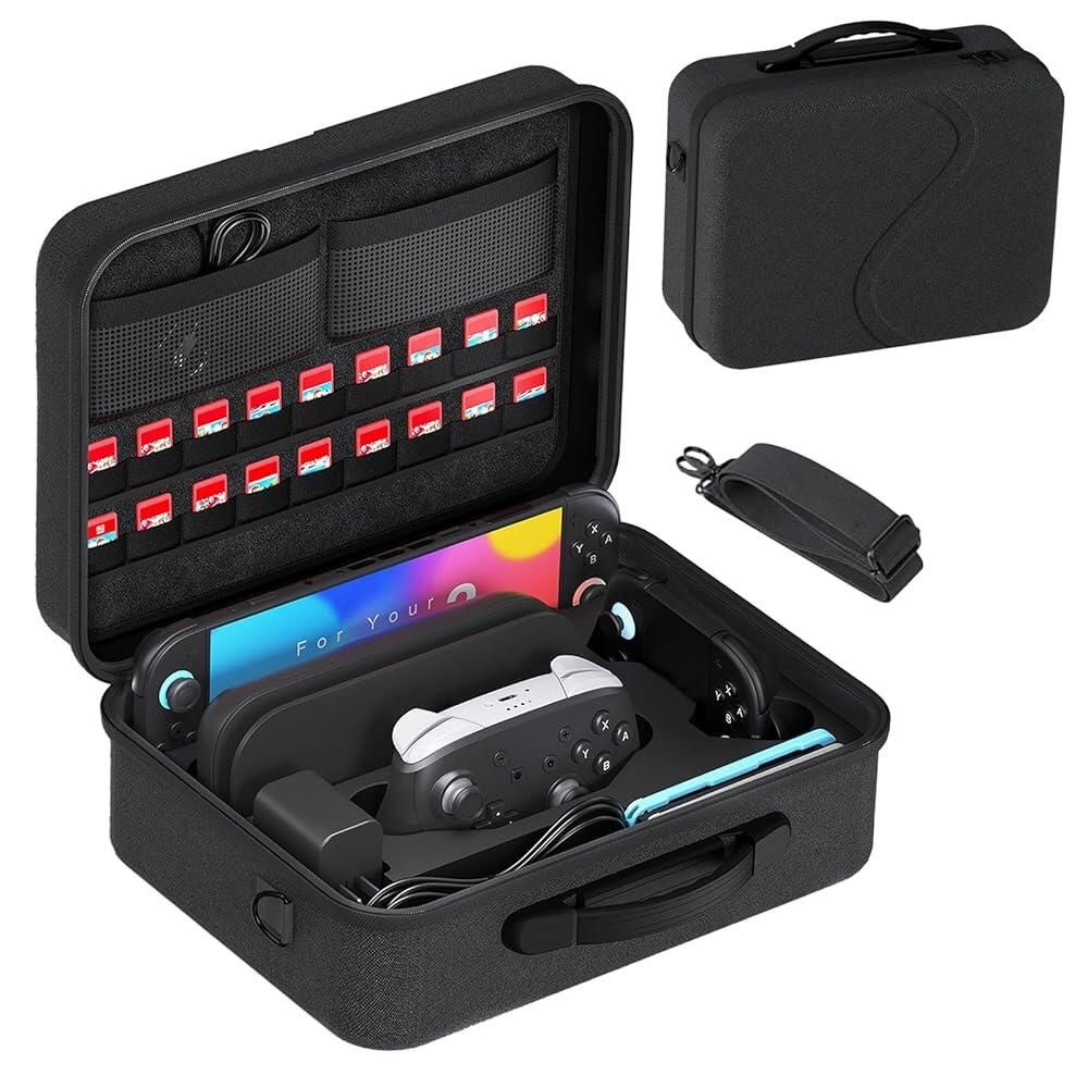 [해외] Gaekol All in One Carrying Case for Nintendo Switch 22025 Protective Large Hard Travel Storage 2 Pro Controller Joy-Cons Grip Dock 18 Game Card Slots