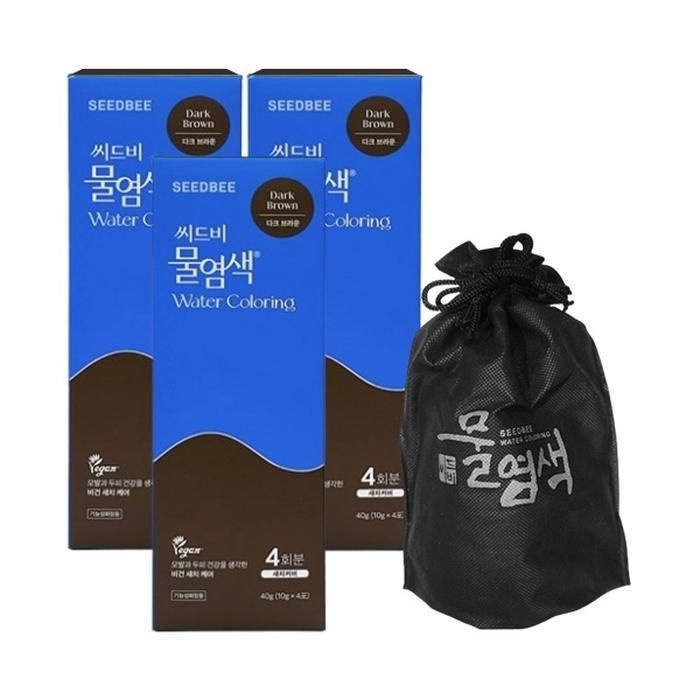 씨드비 프리미엄 물염색 시즌2 새치 커버 다크 브라운 4회분x3박스+염색도구