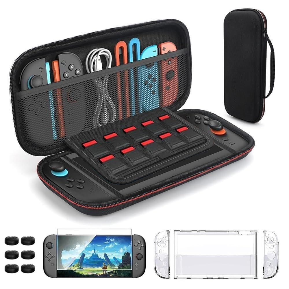 [해외] EEEKit Carrying Case for Nintendo Switch 2 Dockable Clear Cover HD Screen Protector Thumb Stick Caps Grip Shell Console Accessories [호환]