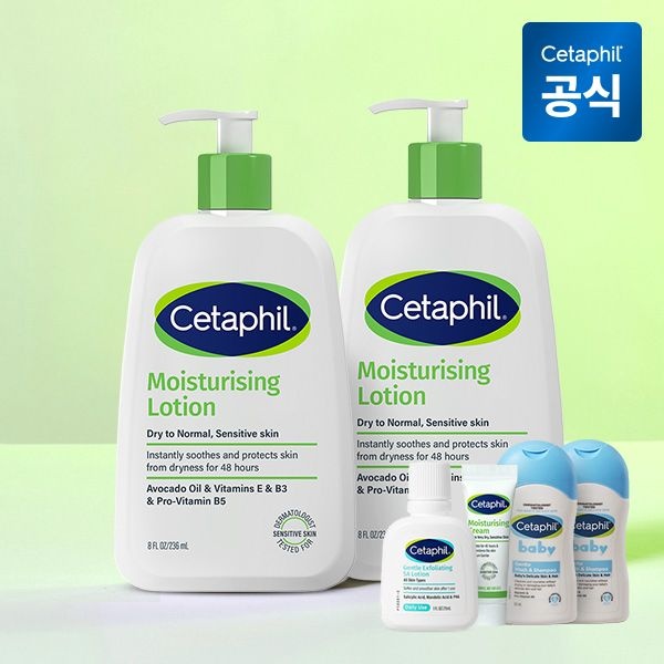 세타필 [10%다운로드쿠폰] 세타필 모이스춰라이징 로션 236ml 2개(+로션 29ml+크림 10g+워시 50ml 2개)
