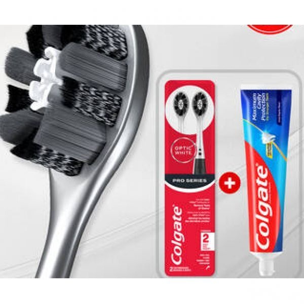 [세트] 콜게이트 옵틱화이트 차콜 항균 착색케어 칫솔 2개입+레귤러 치약 100g