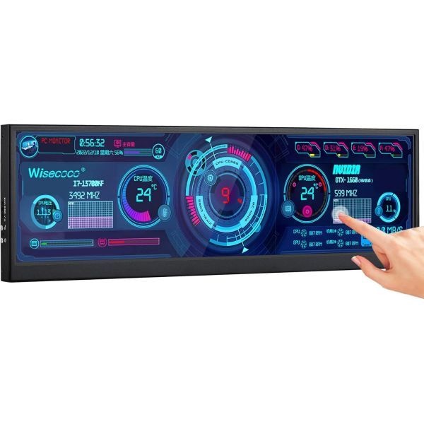 wisecoco [해외] 12.6인치 미니 터치스크린 모니터 보조 화면 FHD IPS 스트레치드 바 LCD 디스플레이 1920x515 HDMI 지원 PC 노트북 컴퓨터