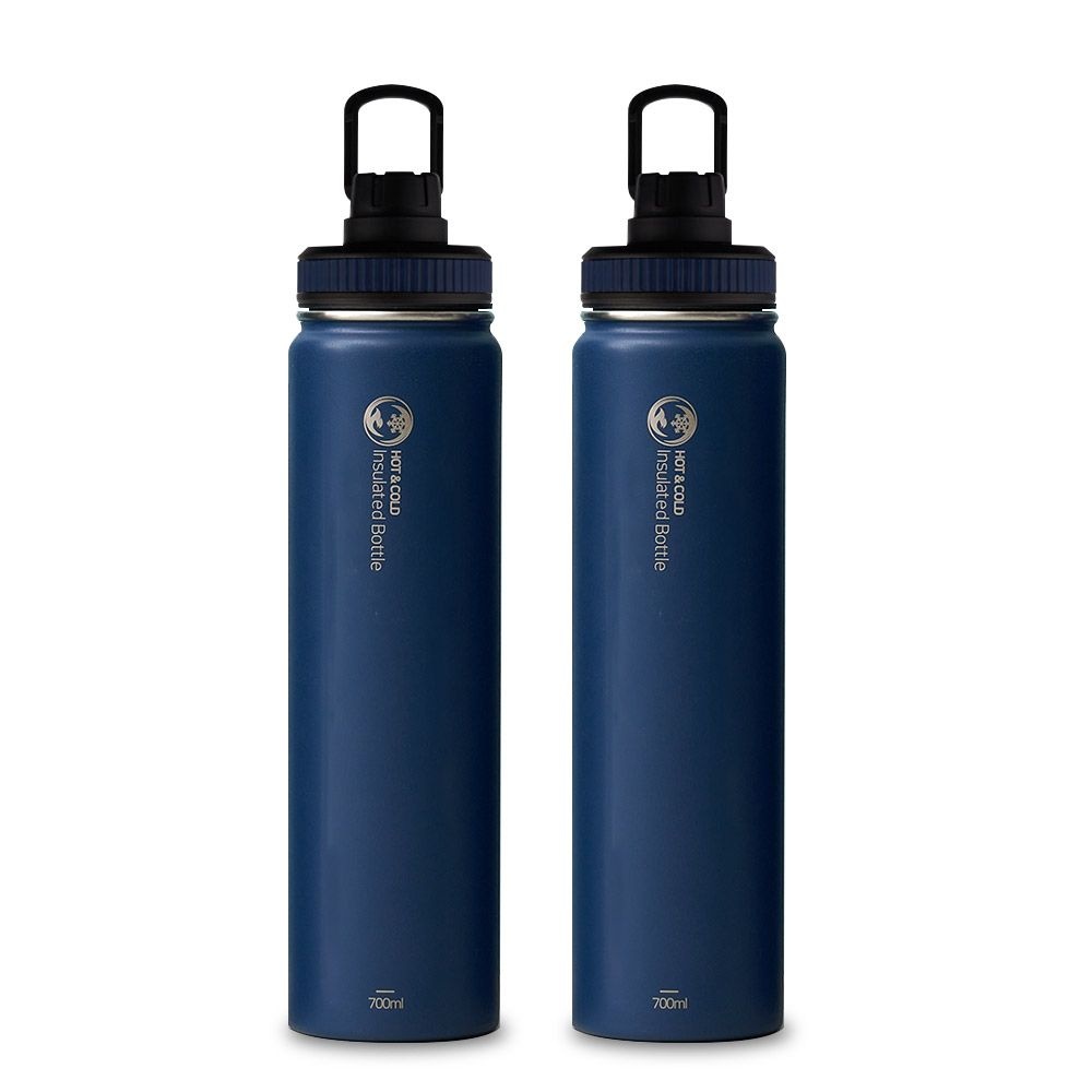 리벤스 핸들 보온보냉 스텐 보틀 텀블러 2p, 네이비, 700ml