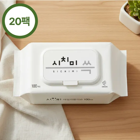 시치미 쓱 데일리 물티슈 대용량 엠보싱 캡형 100매 20팩