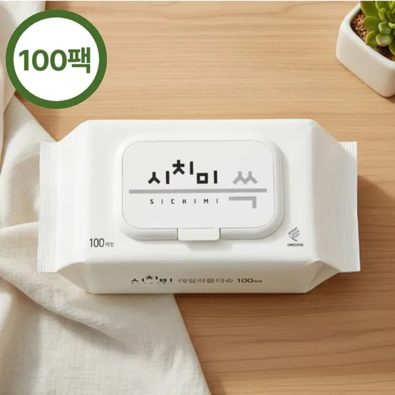 시치미 쓱 데일리 물티슈 대용량 엠보싱 캡형 100매 100팩
