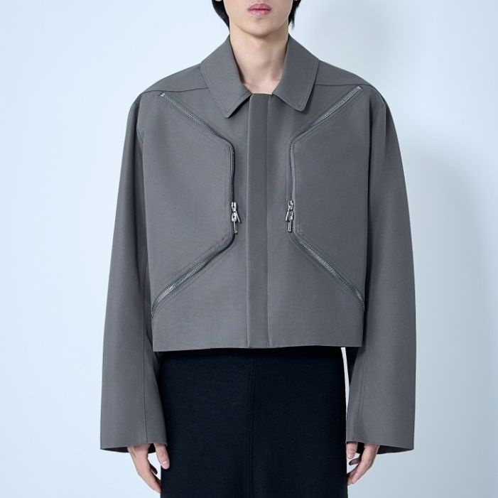 릭 오웬스 릭 오웬스 26 FW 릭오웬스 Heizer Mac 클래식 칼라 집업 크롭 자켓 그레이 RU01F2795 CDU 34