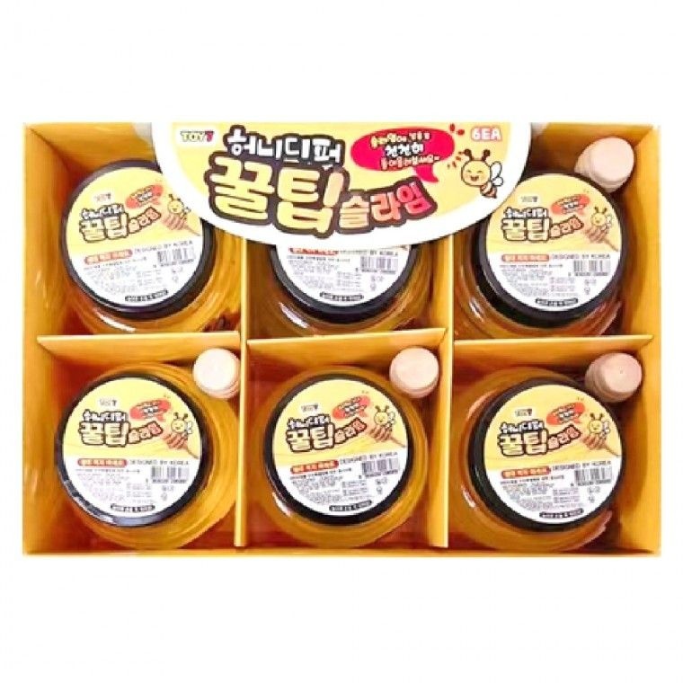 플유협력사 플유 허니 디퍼 꿀팁 벌꿀 슬라임 1박스 6개입 말랑이 클레이 촉감놀이 스트레스 해소 슬랑이