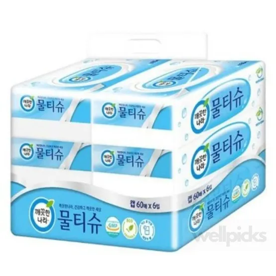 웰픽스 깨끗한나라 물티슈 60매 6입 캡형 휴대용물티슈 대용량물티슈 캡형물티슈