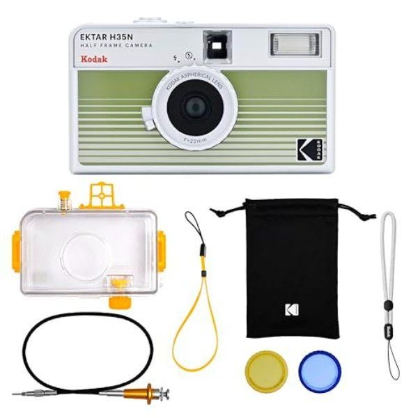 [해외] 코닥 KODAK EKTAR H35N 하프 프레임 필름 카메라 번들 - 스트라이프 그린