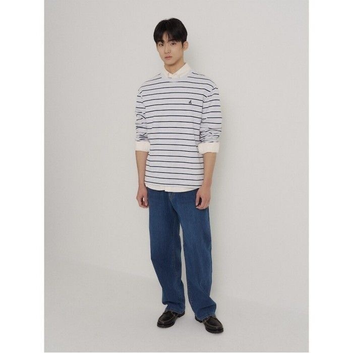 빈폴 멘 멀티 스트라이프 라운드넥 긴소매 티셔츠 그레이 BC6241C573