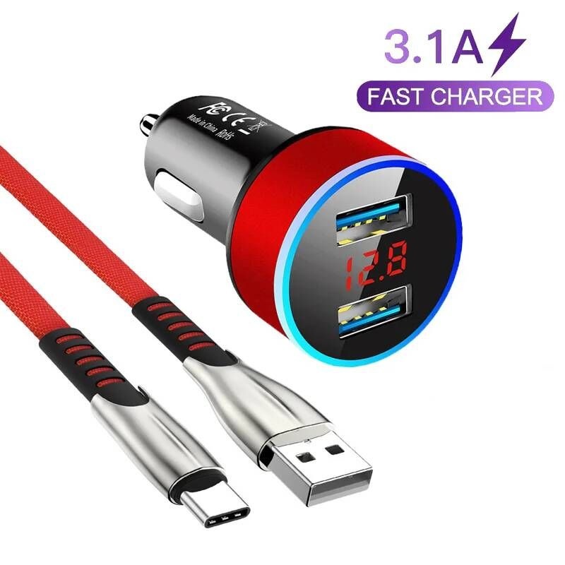 [해외] 차량용 시거잭 충전기 빠른 자동차 Xiaomi Mi 11 10 9 8 Lite SE A2 A3 9T 듀얼 USB 전화 어댑터 Huawei Samsung 용 Type-C 케이블