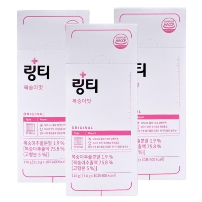 링티 복숭아맛 빠른 수분 에너지 보충 비타민 미네랄 충전 마시는 포도당 10포 3개
