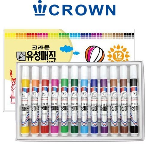 크라운 유성매직 12색