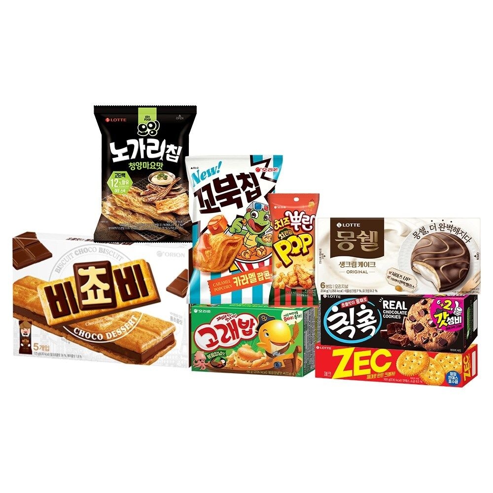 (주)롯데제과 단짠단짠 8종 과자세트(비쵸비,치킨팝,꼬북칩,고래밥,몽쉘,제크,칙촉,오잉)