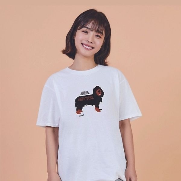키밍 고든 세터 강아지 그래픽 캐쥬얼 반팔티