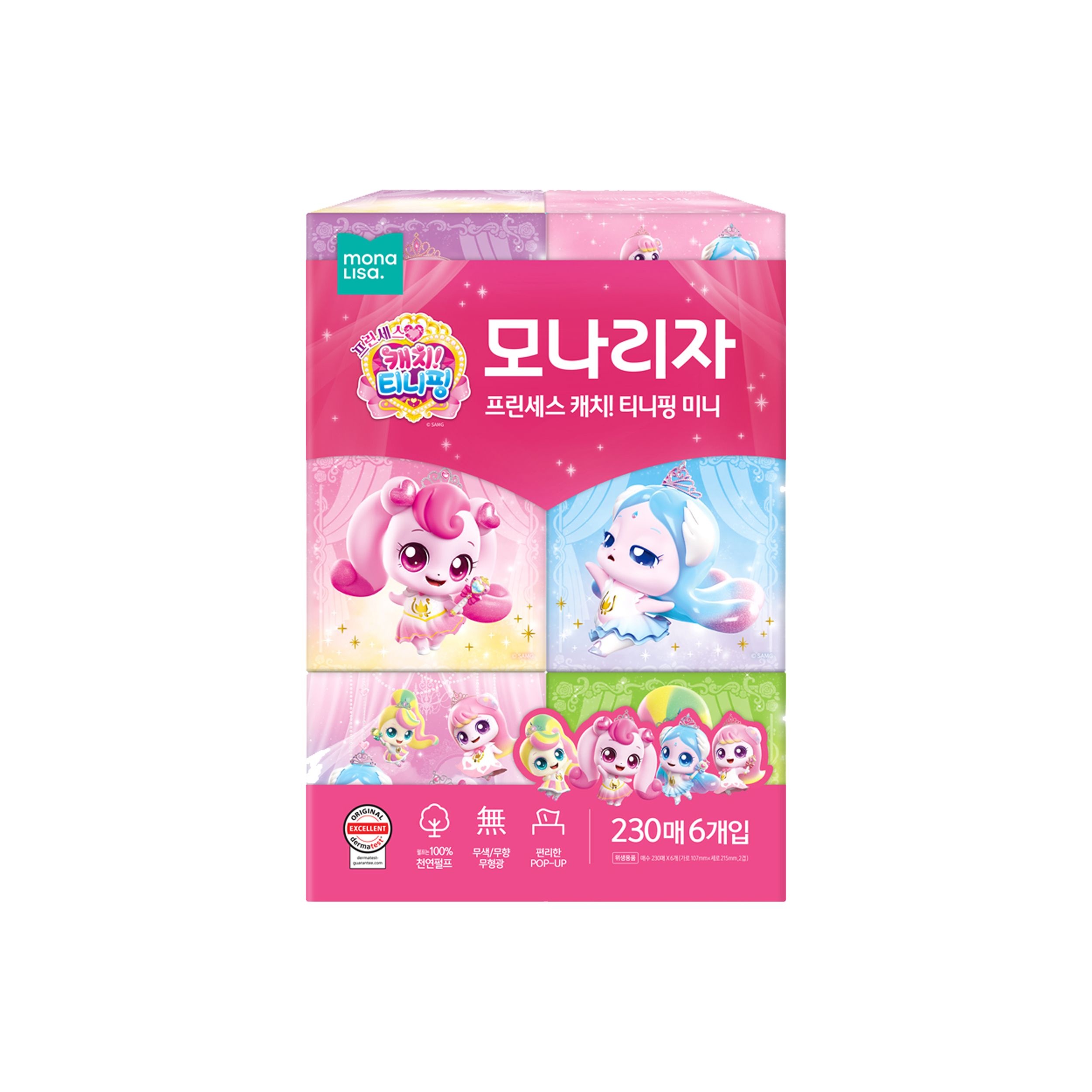 모나리자 캐치티니핑 230매x6개입 1팩 각티슈 휴지 1/2 미니티슈