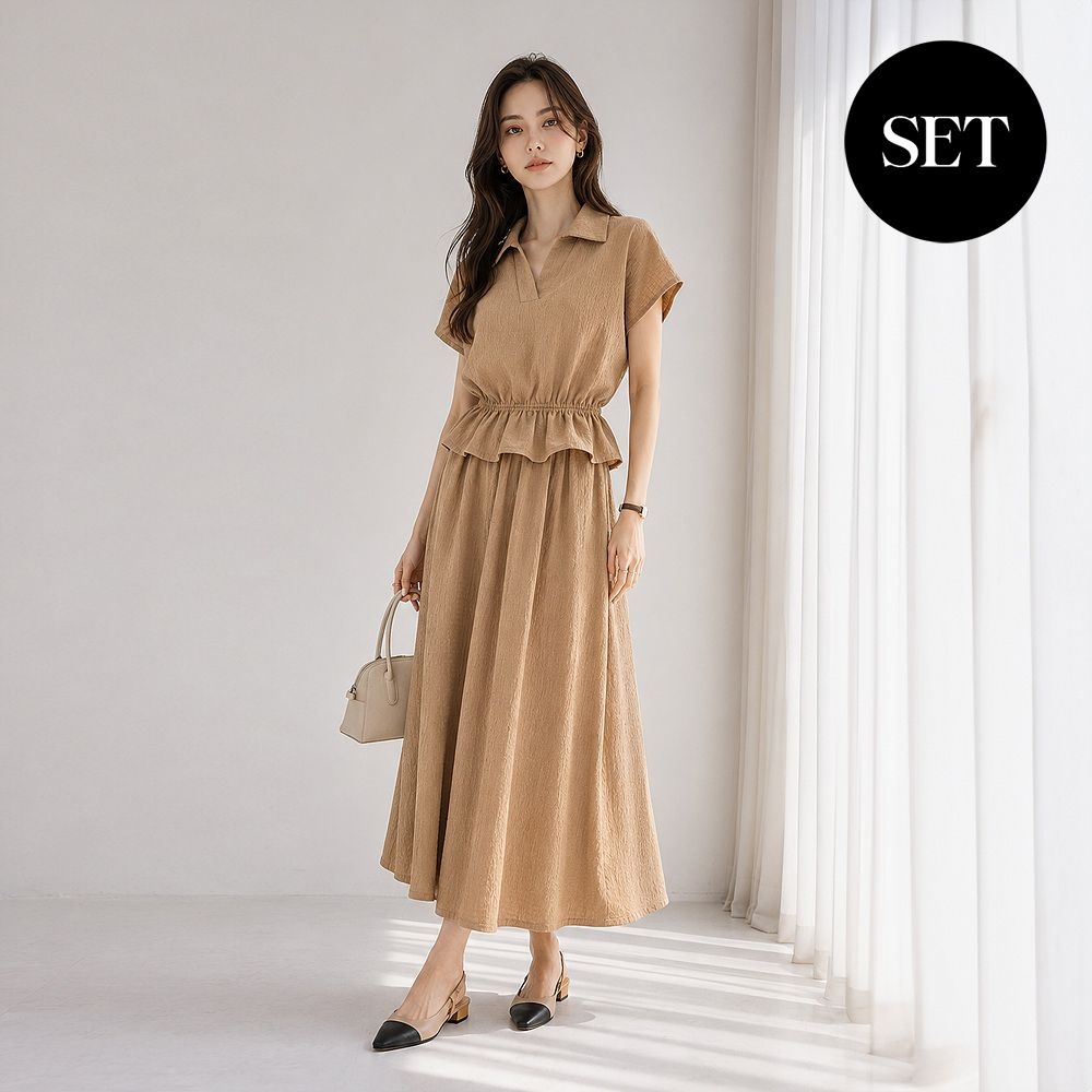 엠보 셔링 카라티 와이드 밴딩팬츠 2종세트_T2607SE039C