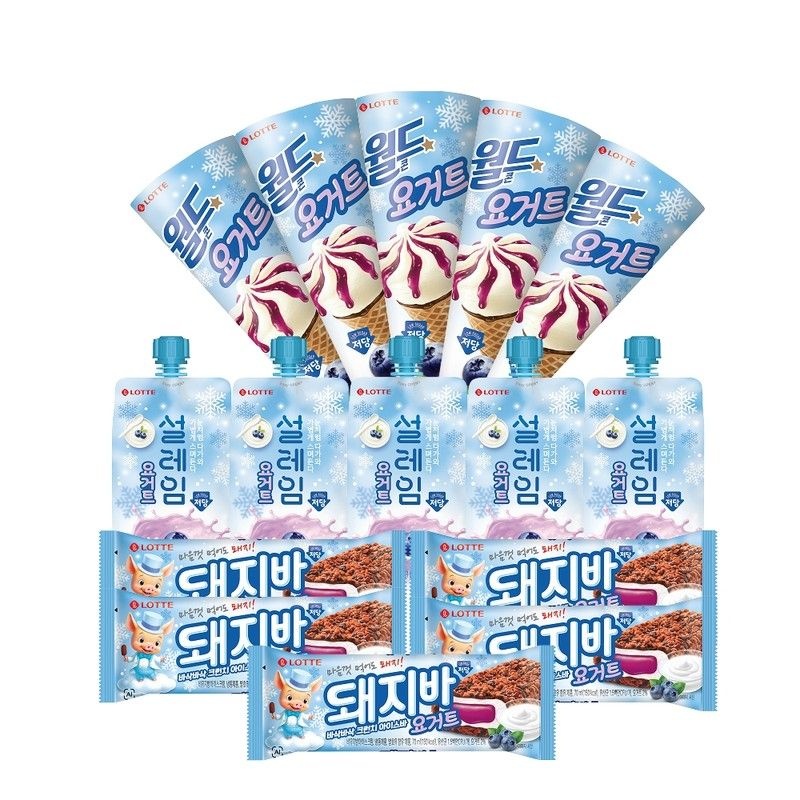 롯데푸드 롯데푸드 요거트 저당 월드콘x5+설레임x5+돼지바x5